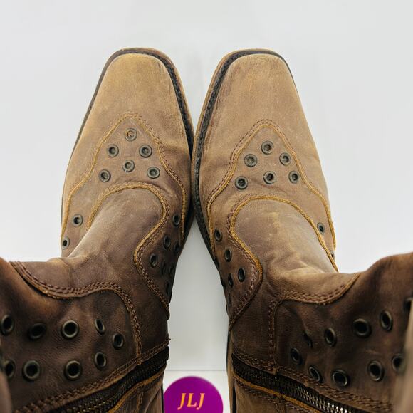 Liberty Black Womens Brown Leather Rivet Square Toe Western Cowgirl Boots Size 6 - Picture 9 of 13